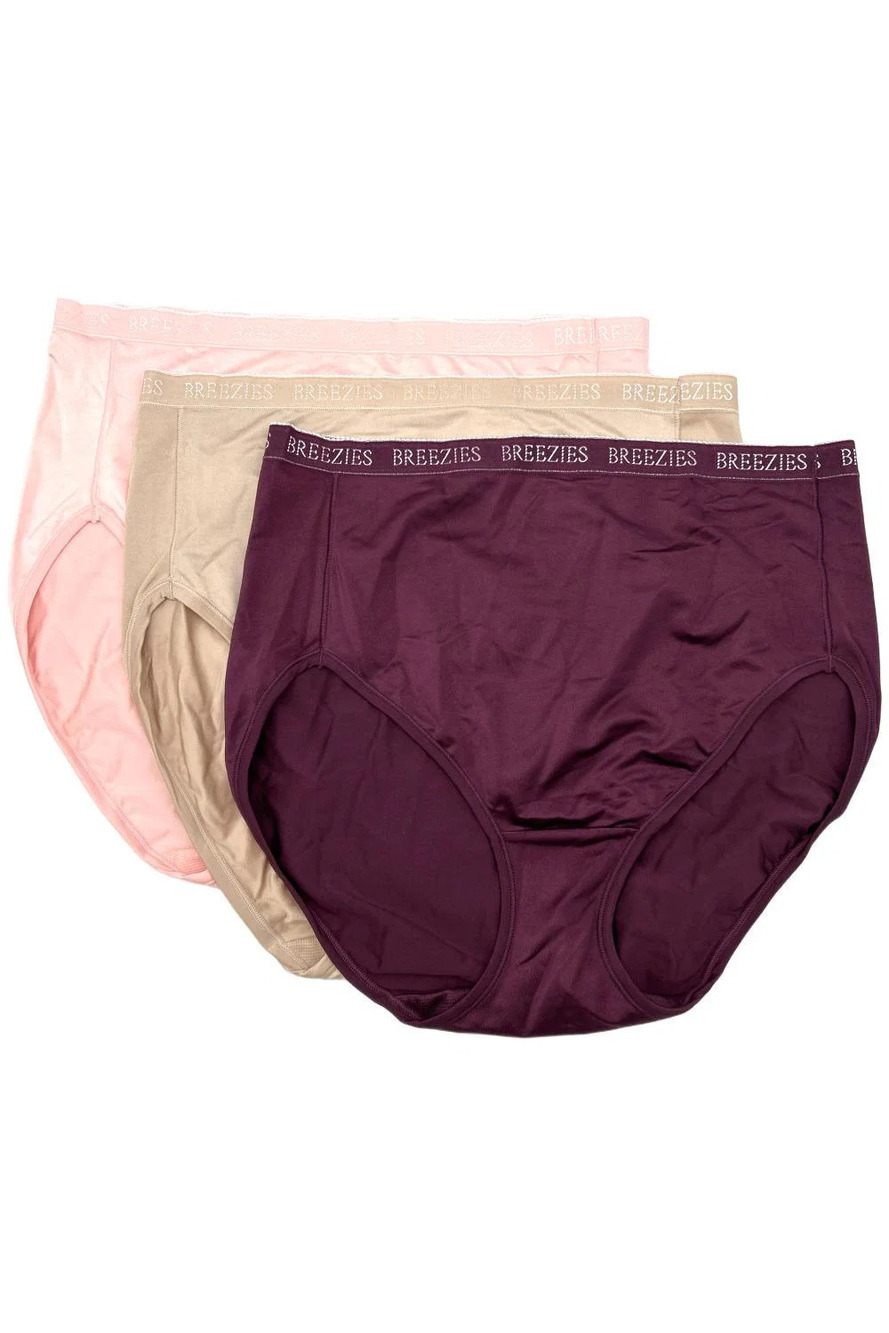 Breezies Women's 3-pack Nylon Microfiber Hi-Cut Panty Blackberry - Regular